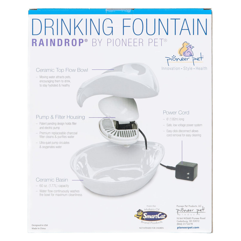 Pioneer Raindrop Ceramic Pet Drinking Fountain 1.7 Ltr - White