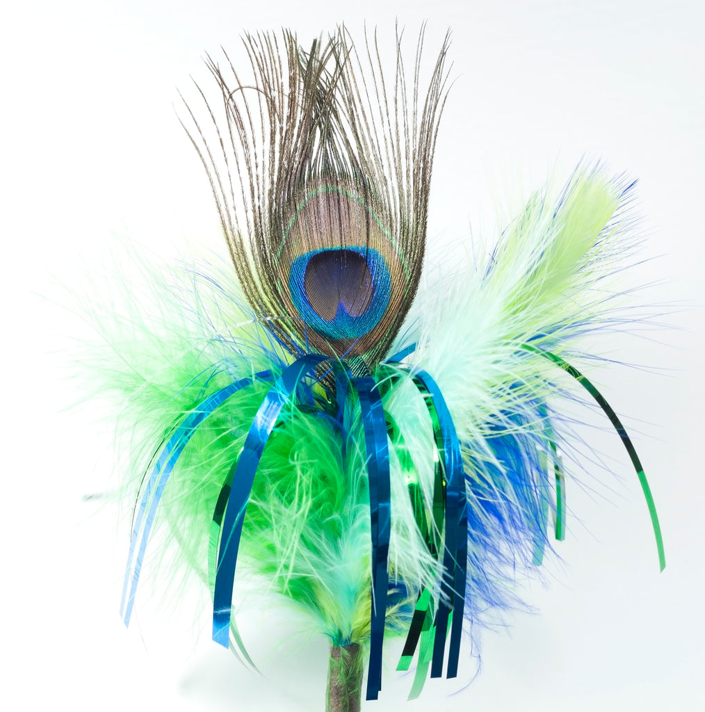 Go Cat Feather Cat Teaser Toy - Peacock Sparkler with Short Wand 