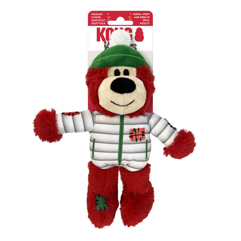 KONG Christmas Holiday Wild Knots Bear - Snuggle Plush Dog Toy - Sm/Med - 3 Pack 