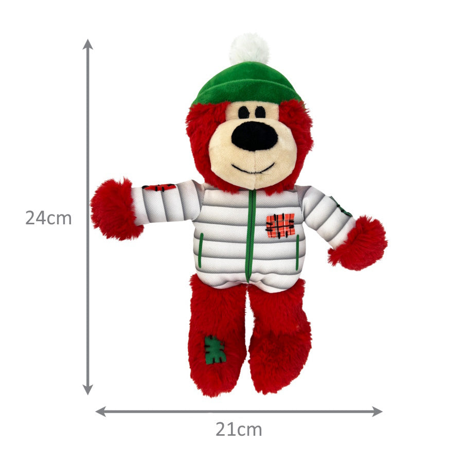 KONG Christmas Holiday Wild Knots Bear - Snuggle Plush Dog Toy - Sm/Med - 3 Pack 