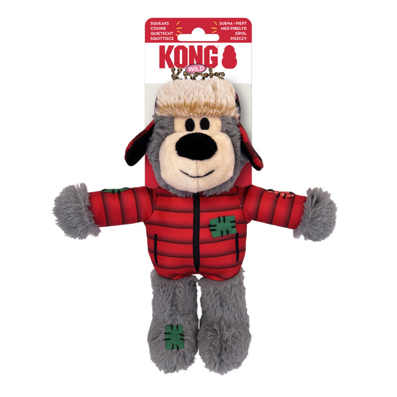 KONG Christmas Holiday Wild Knots Bear - Snuggle Plush Dog Toy - Sm/Med - 3 Pack 