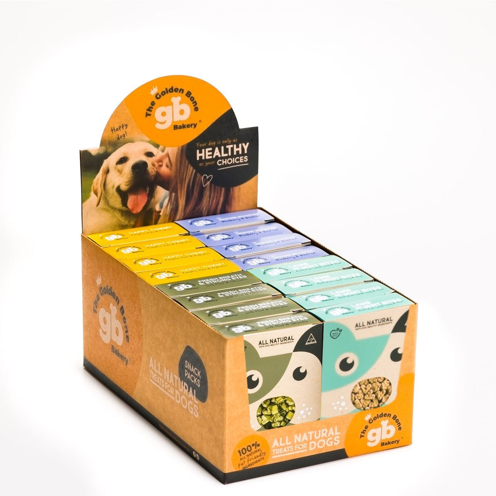 Golden Bone Bakery POS Display - 4 Flavour Selection Dog Treats - 16 Pack x 40g 