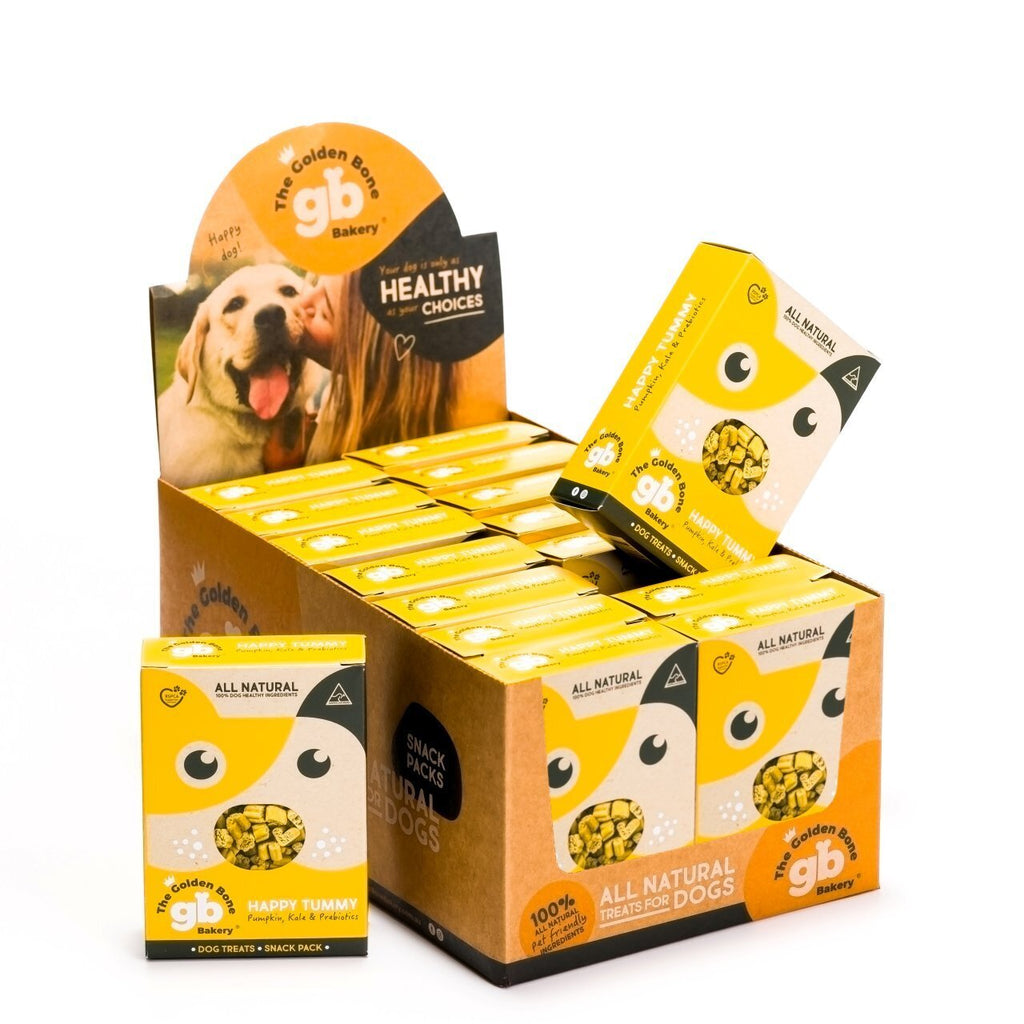 Golden Bone Bakery POS Display - Happy Tummy Dog Treats - 16 Pack x 40g