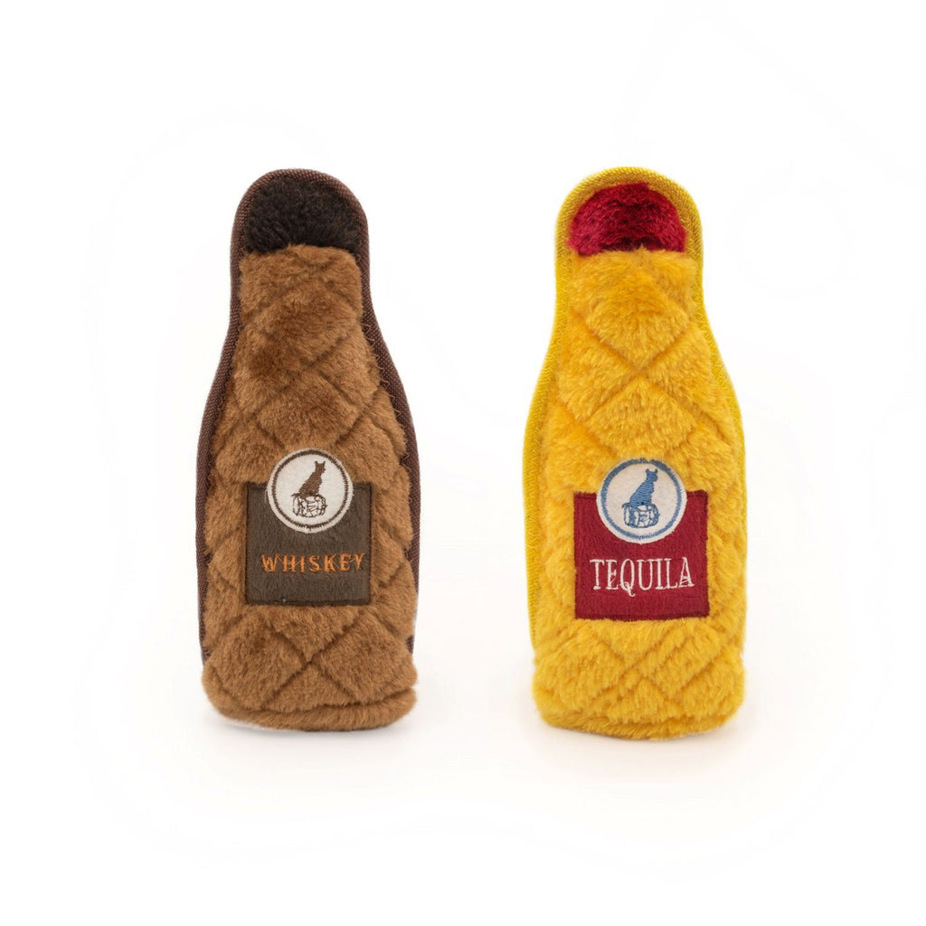 Zippy Paws Z-Stitch Happy Hour Crusherz Squeaker Dog Toy - Whiskey & Tequila 2-Pack 