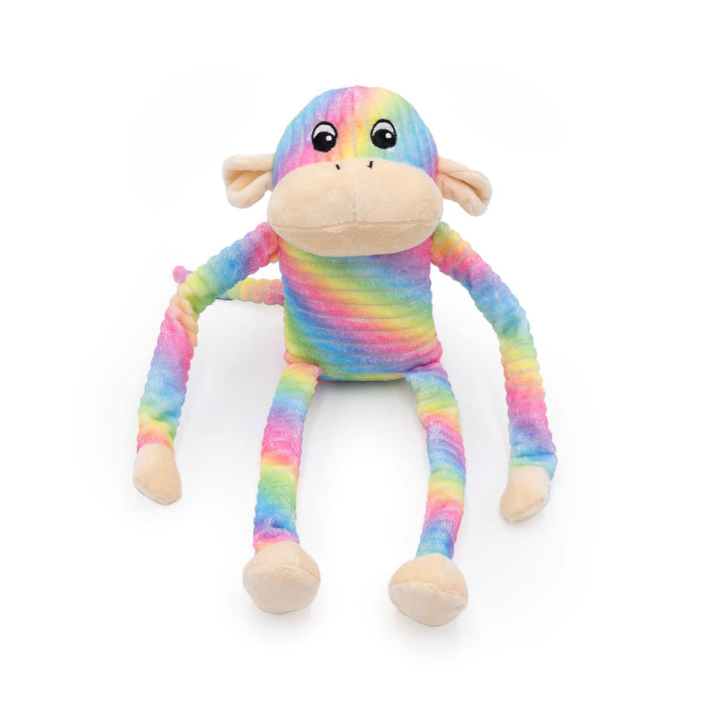 Zippy Paws Spencer the Crinkle Monkey Long Leg Plush Dog Toy - Large Rainbow 