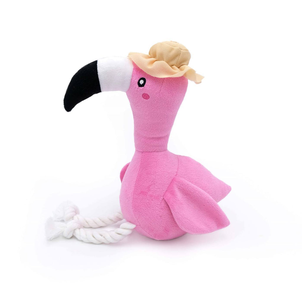 Zippy Paws Playful Pal Plush Squeaker Rope Dog Toy - Freya the Flamingo 