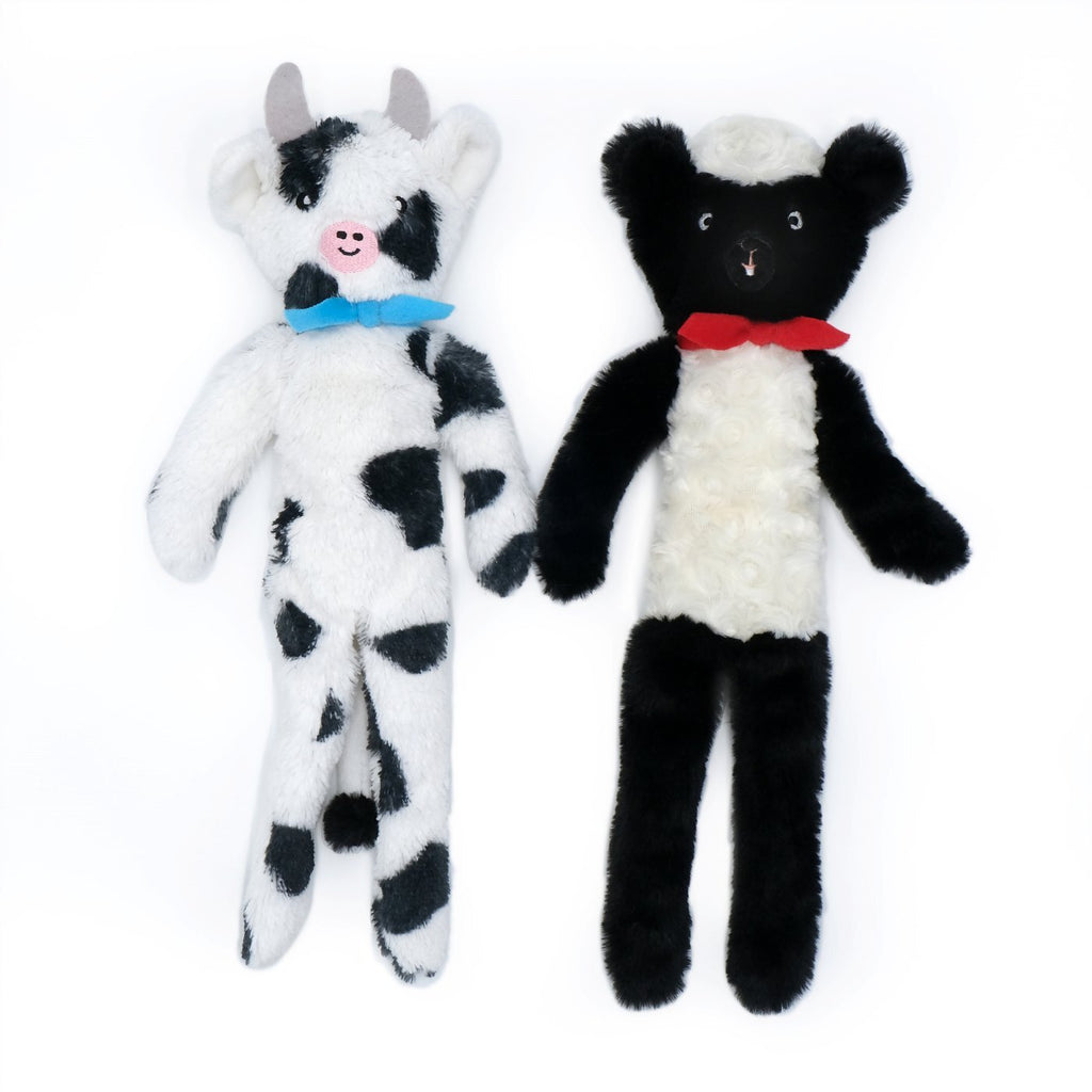 Zippy Paws Fluffy Peltz Plush Squeaker Dog Toy - Sheep & Cow - 2 Pack