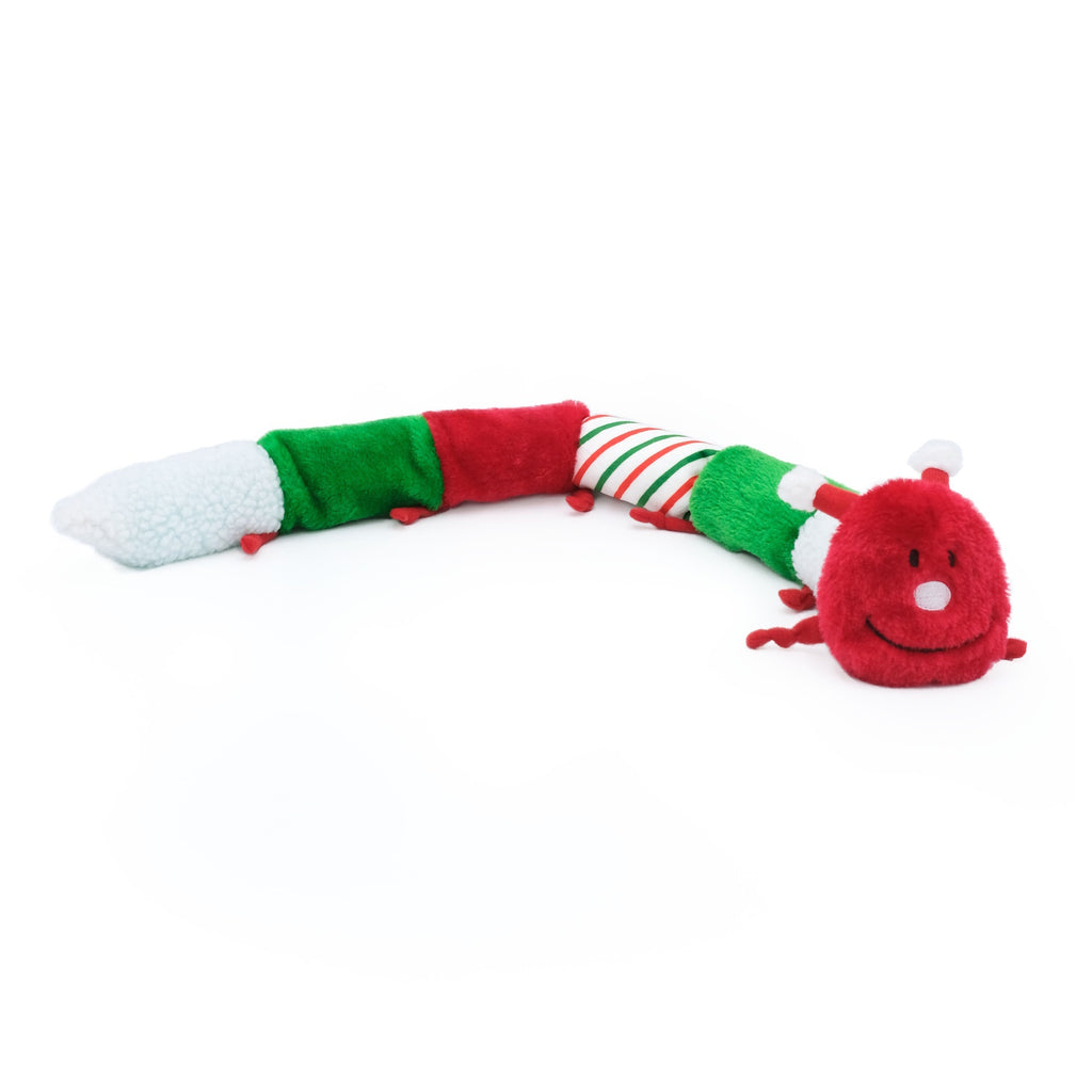 ippy Paws Plush No Stuffing Dog Toy - Deluxe Christmas Holiday Caterpillar 6 Squeakers