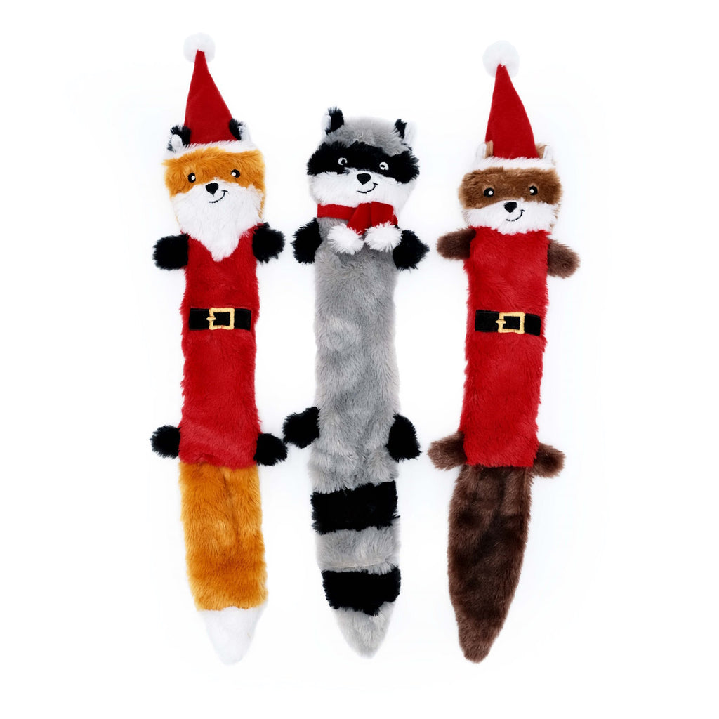 Zippy Paws Christmas Holiday Skinny Peltz Squeaker Dog Toy 3-Pack