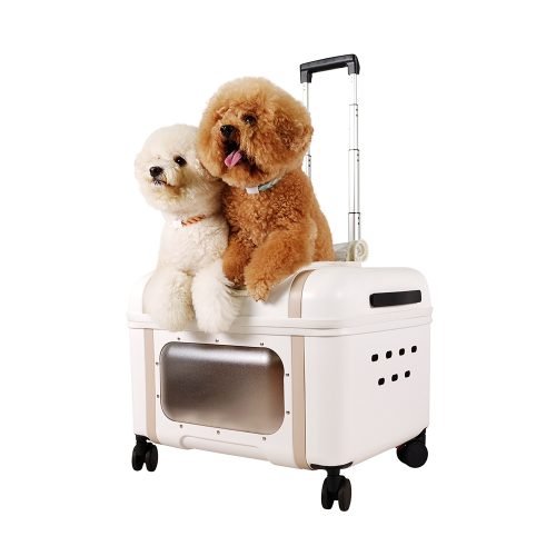 Ibiyaya Lavada Pet Transport Hard Safety Carrier Trolley on Wheels - White Mocha