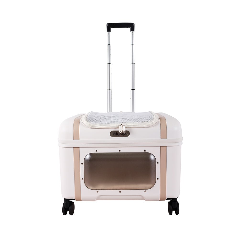 Ibiyaya Lavada Pet Transport Hard Safety Carrier Trolley on Wheels - White Mocha