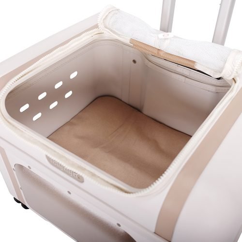 Ibiyaya Lavada Pet Transport Hard Safety Carrier Trolley on Wheels - White Mocha