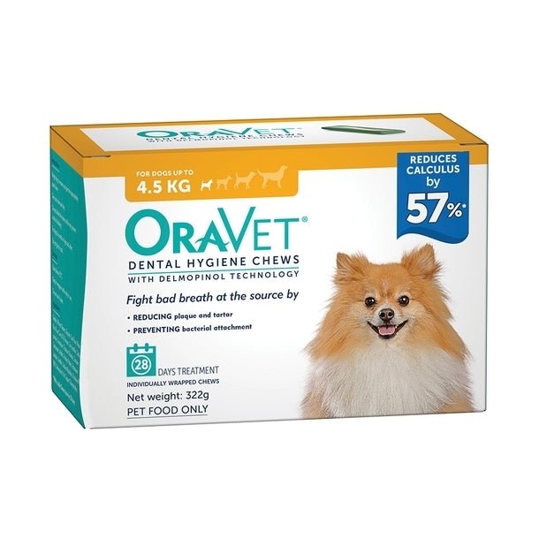 Oravet Plaque & Tartar Control Chews for Extra Small Dogs up to 4.5kg - 28 Pack