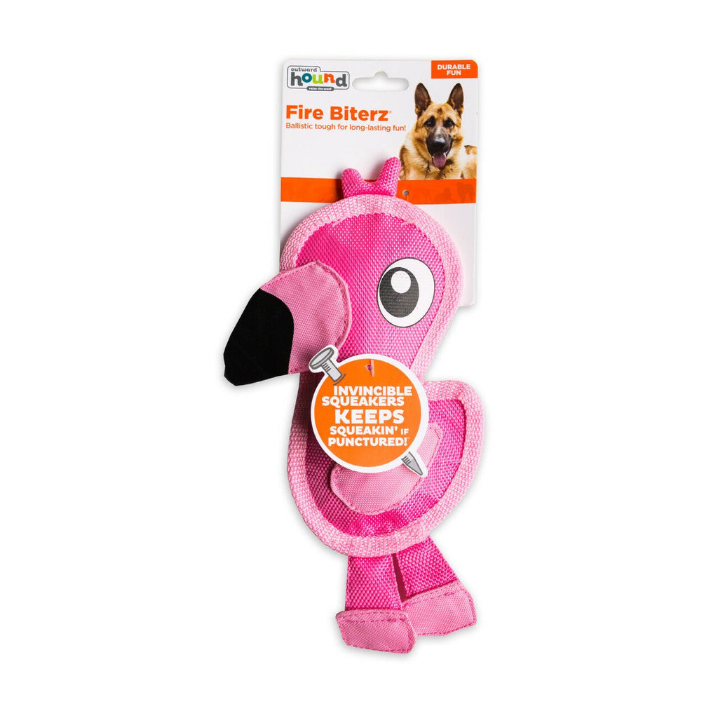 Outward Hound Fire Biterz Tough Squeaker Toy - Pink Flamingo