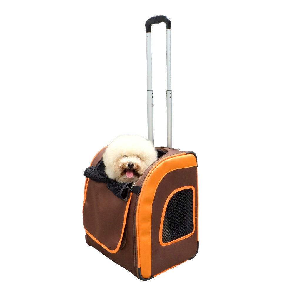 Ibiyaya Liso Backpack Parallel Transport Pet Trolley - Orange/Brown