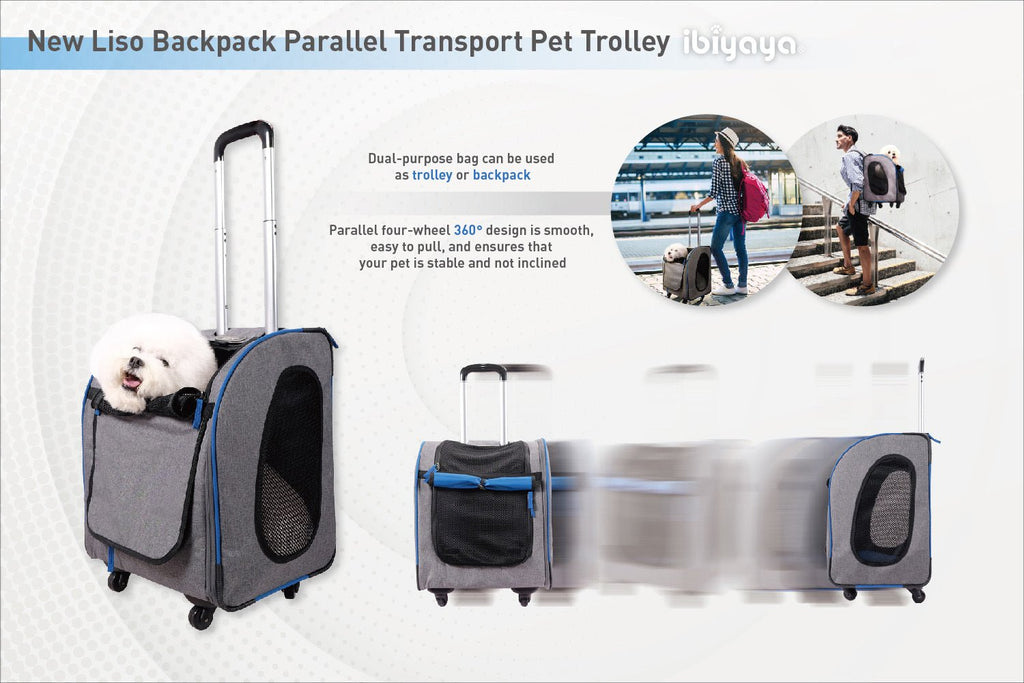 Ibiyaya Liso Backpack Parallel Transport Pet Trolley - Slate/Sapphire