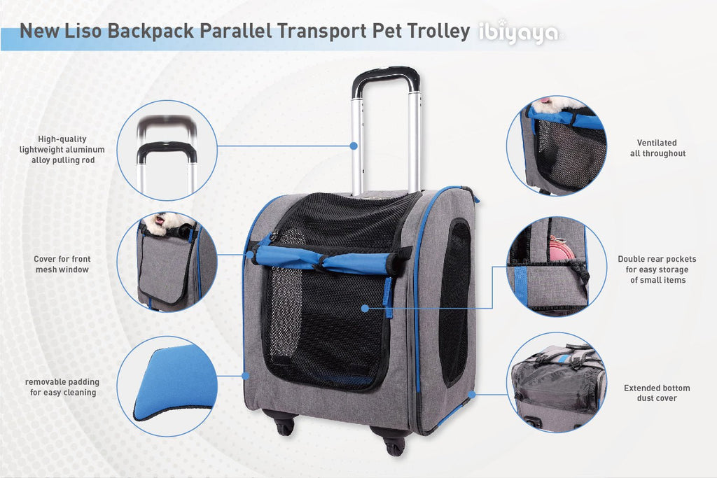 Ibiyaya Liso Backpack Parallel Transport Pet Trolley - Slate/Sapphire