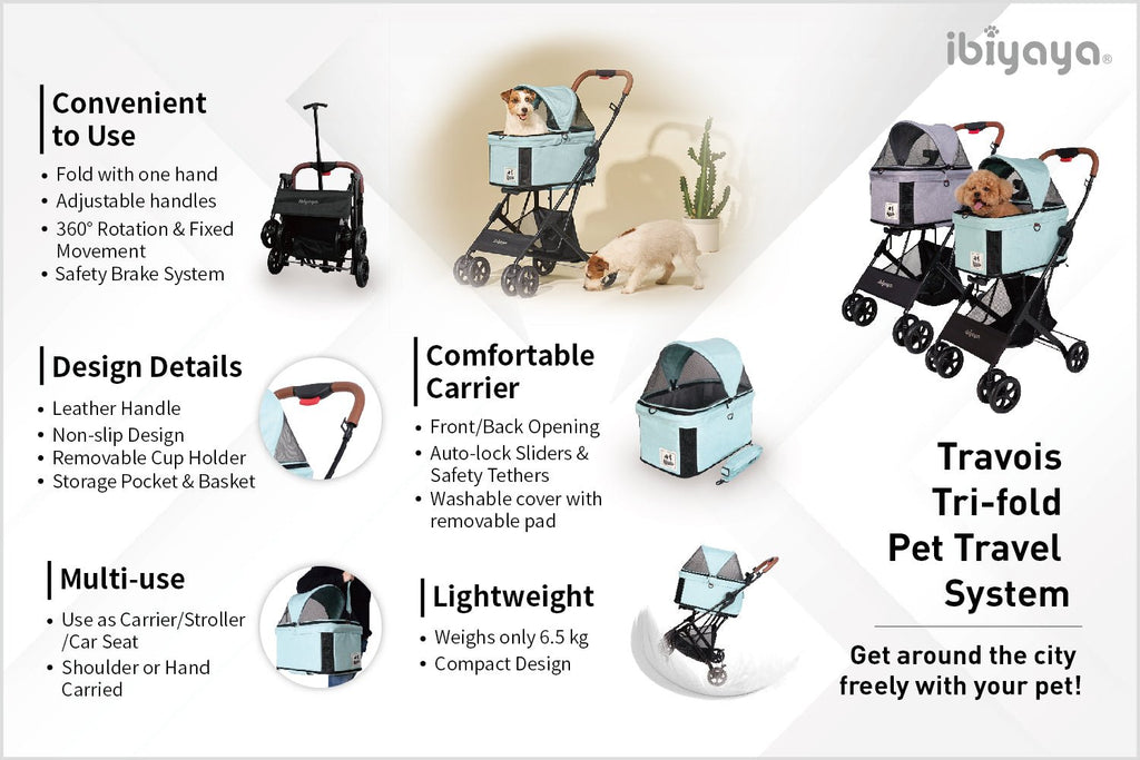 Ibiyaya Travois Tri-fold Pet Travel Stroller System - Nimbus Gray