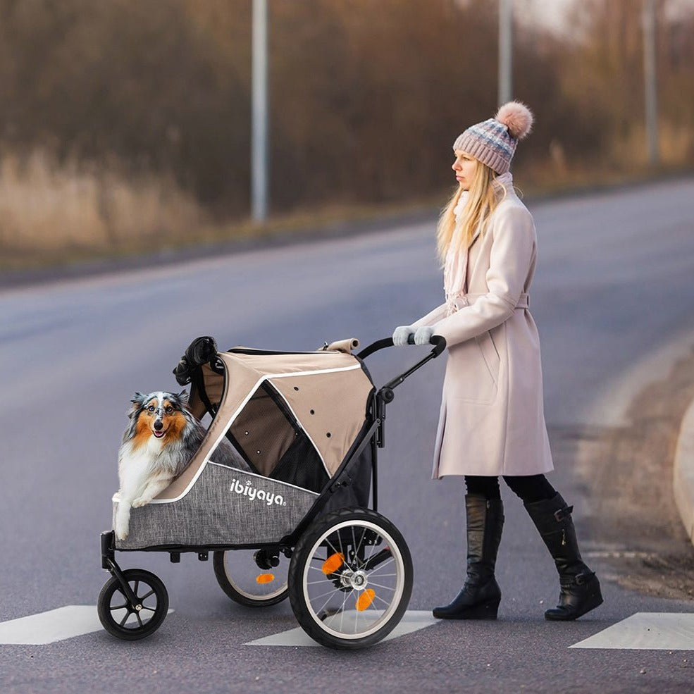 Ibiyaya Happy Pet Trailer/Jogger 2.0 w/Bicycle Attachment - Latte