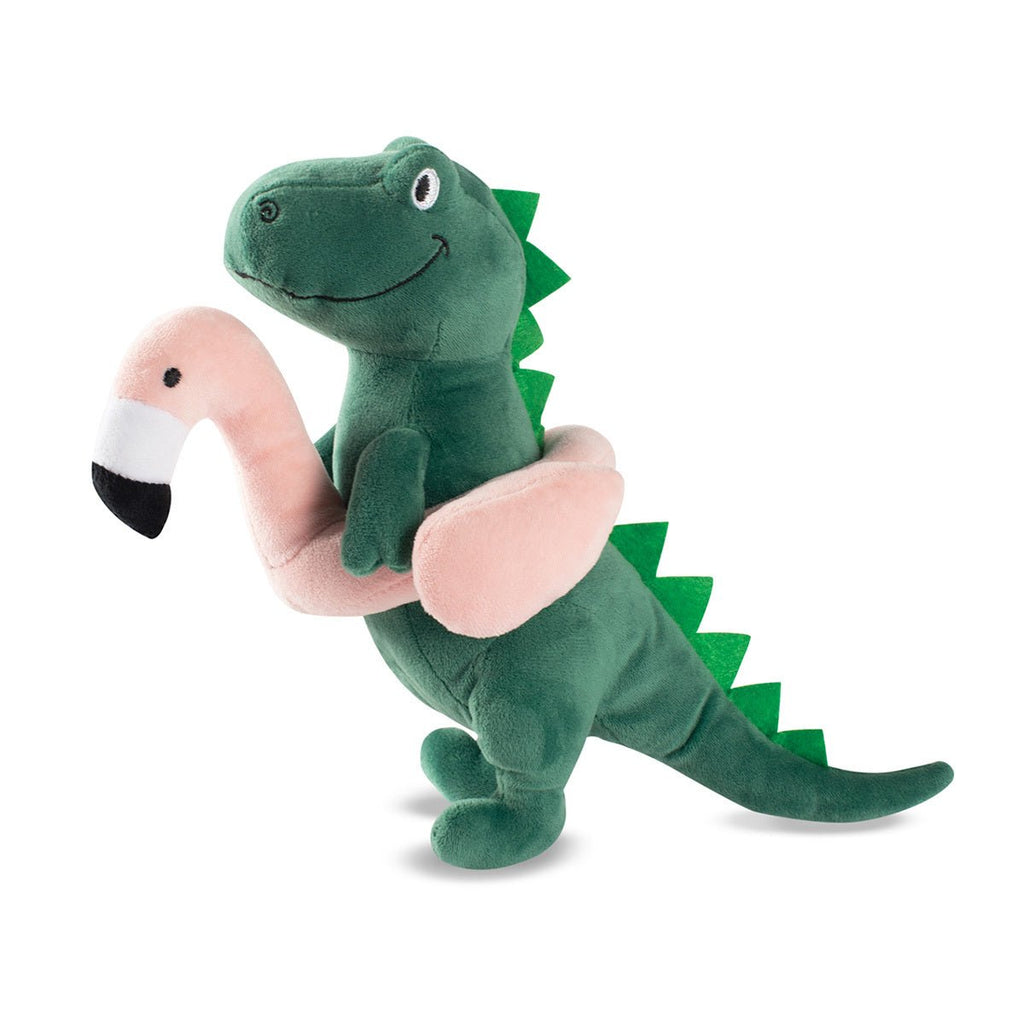 Fringe Studio Pool Time T-Rex with Flamingo Floatie Plush Squeaker Dog Toy