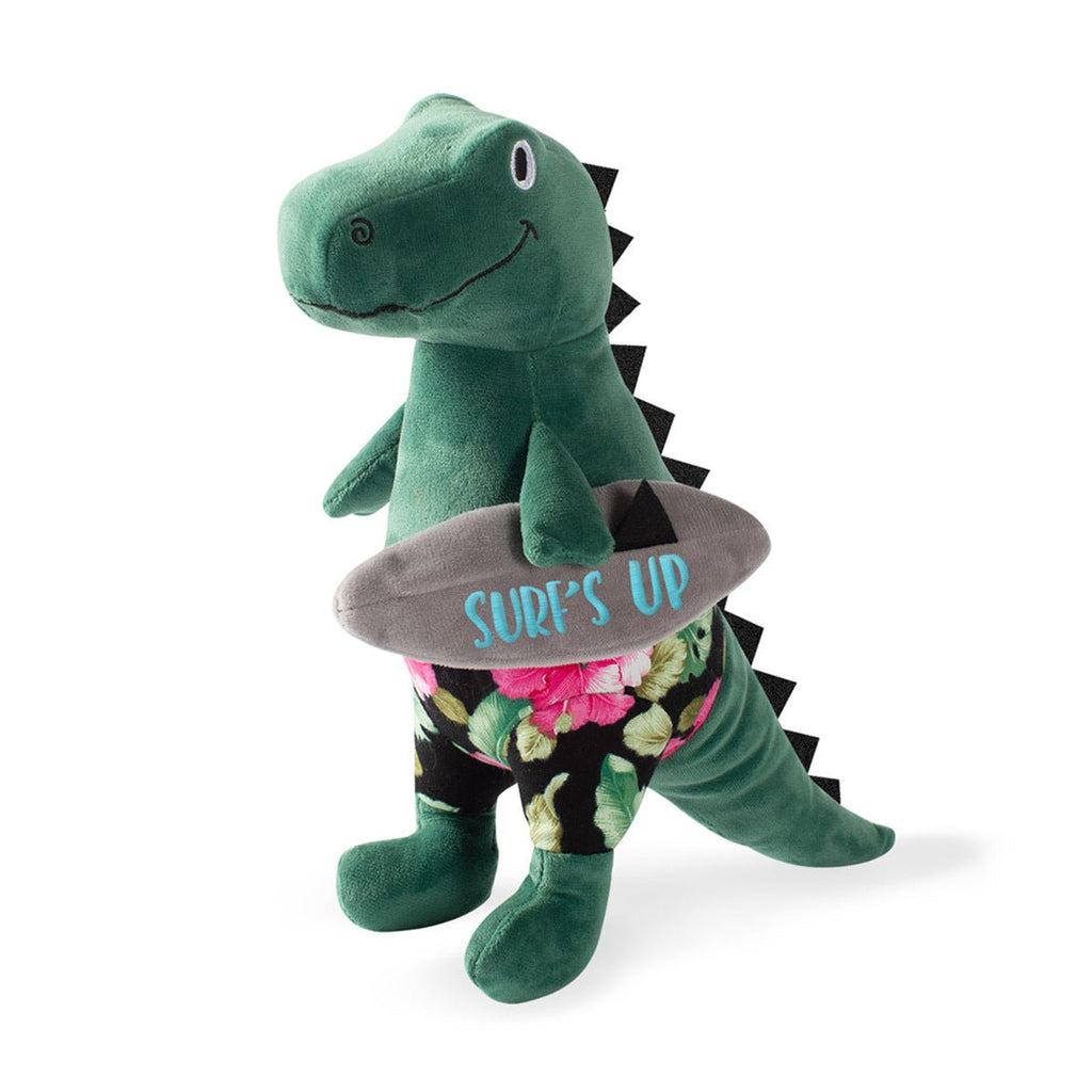 Fringe Studio Surfer Bro Surfing T-Rex Plush Squeaker Dog Toy