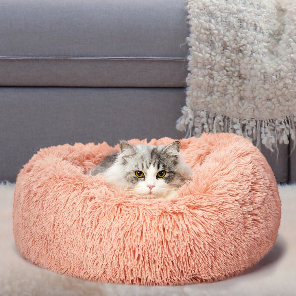 PaWz Soft Plush Donut Calming Bed - Pink - S