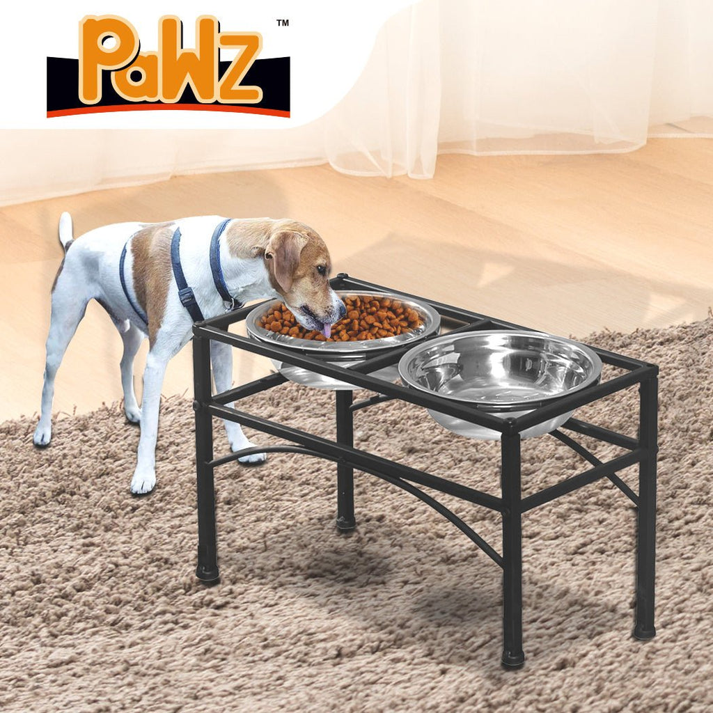 PaWz Dual Elevated Stainless Steel Dog Feeder Water Bowl Stand - M