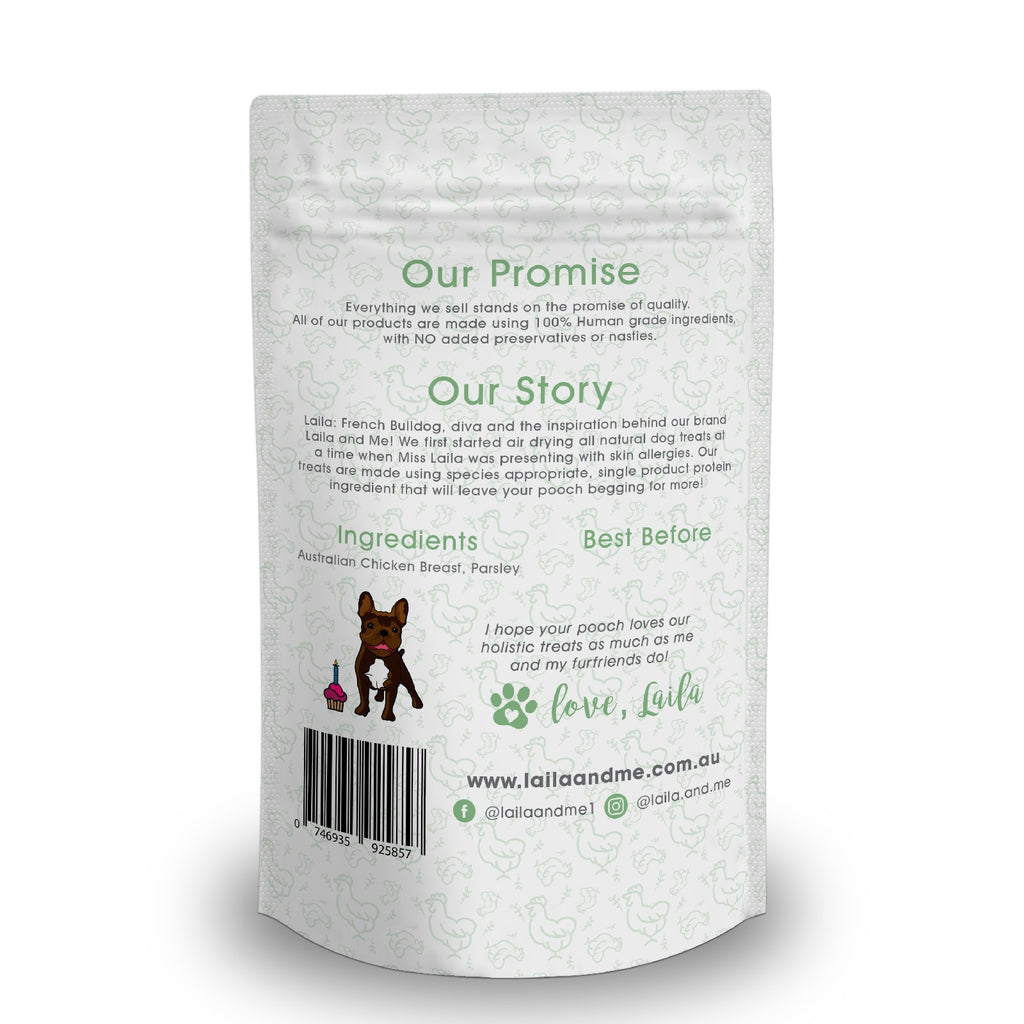 Laila & Me Dried Chicken Breast & Parsley Fresh Breath Dog Treats -75g