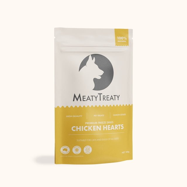 Meaty Treaty Freeze Dried Australian Chicken Hearts Cat & Dog Treats - 100g