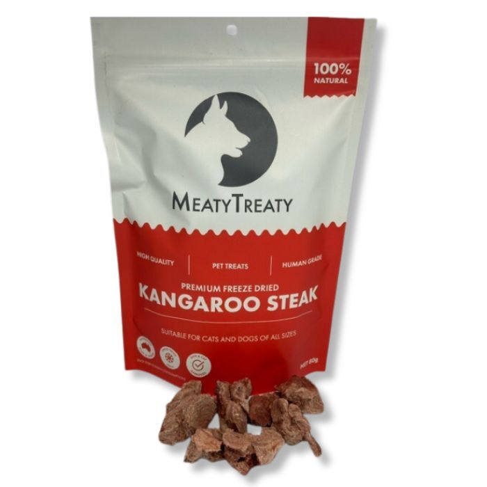 Meaty Treaty Freeze Dried Kangaroo Steak Cat & Dog Treats - 80g