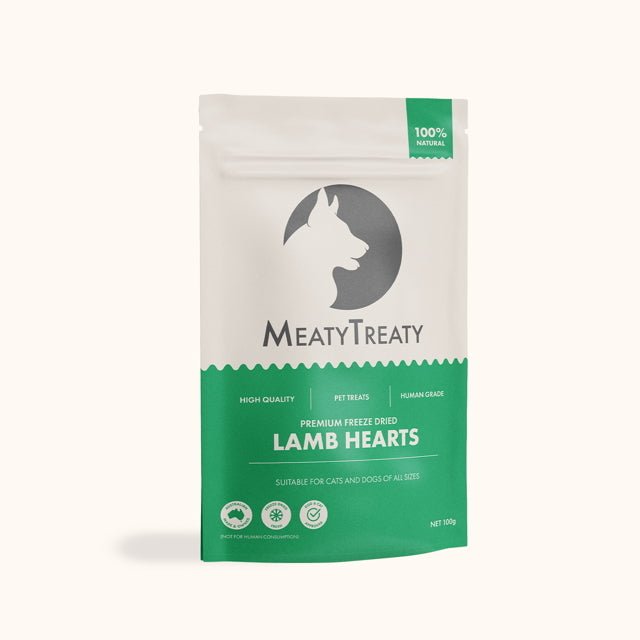 Meaty Treaty Freeze Dried Australian Lamb Hearts Cat & Dog Treats - 100g