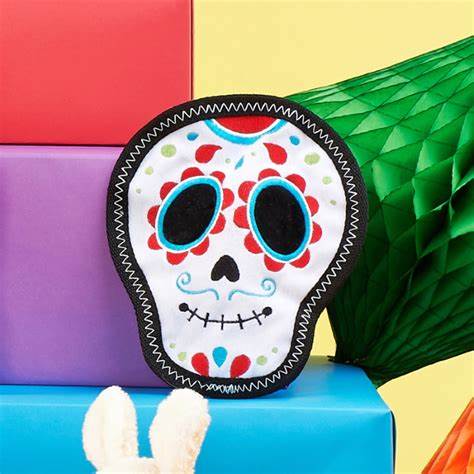 Zippy Paws Tough Z-Stitch Squeaker Dog Toy with No Stuffing - Santiago the Sugar Skull