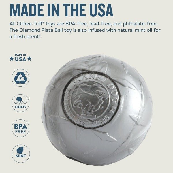 Planet Dog Orbee-Tuff Diamond Plate Treat-Dispensing Dog Toy - Silver