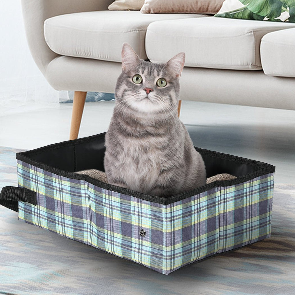 Cat Litter Box Foldable Large Kitty Litter Toilet Folding Tray Basin Mat Plaid