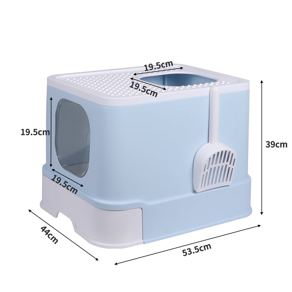 PaWz Cat Litter Box Fully Enclosed Kitty Toilet Trapping Odor Control Basin Blue