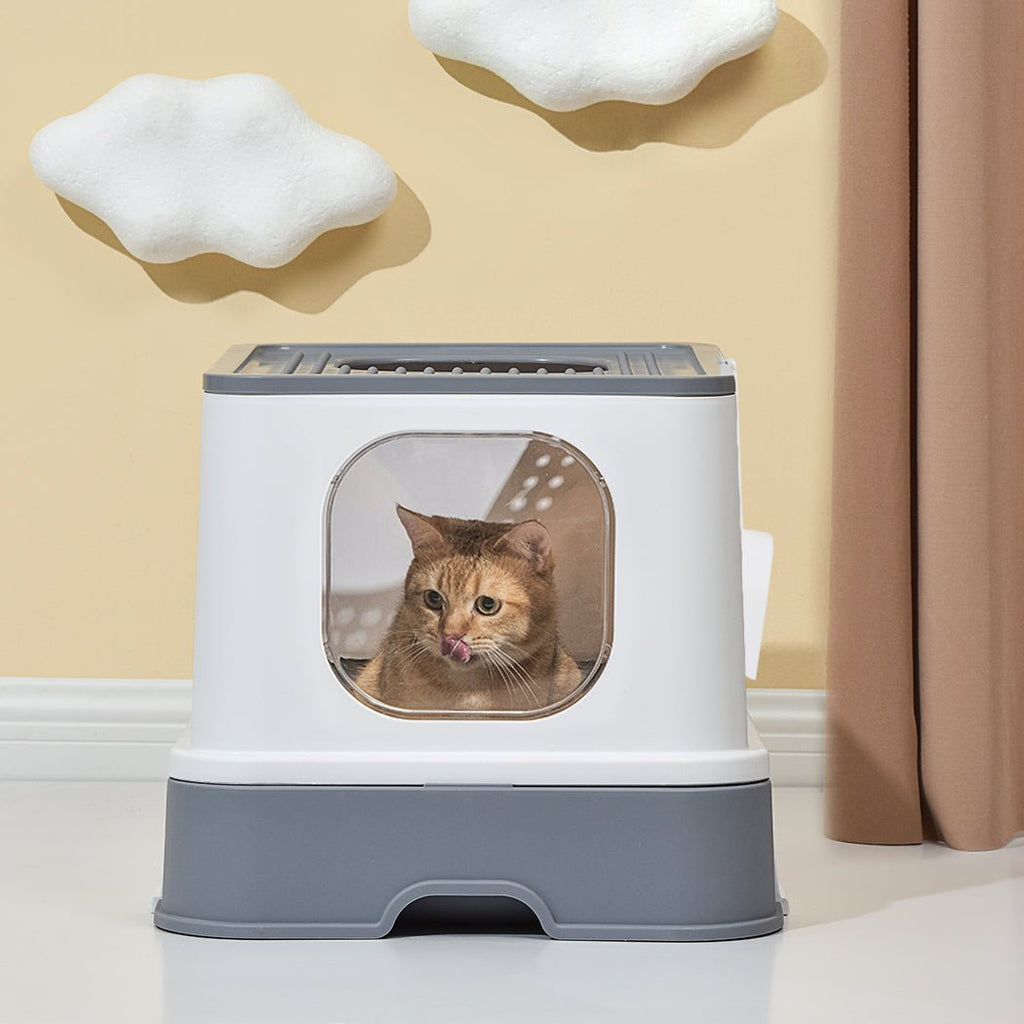 Cat Litter Box Fully Enclosed Kitty Toilet - White