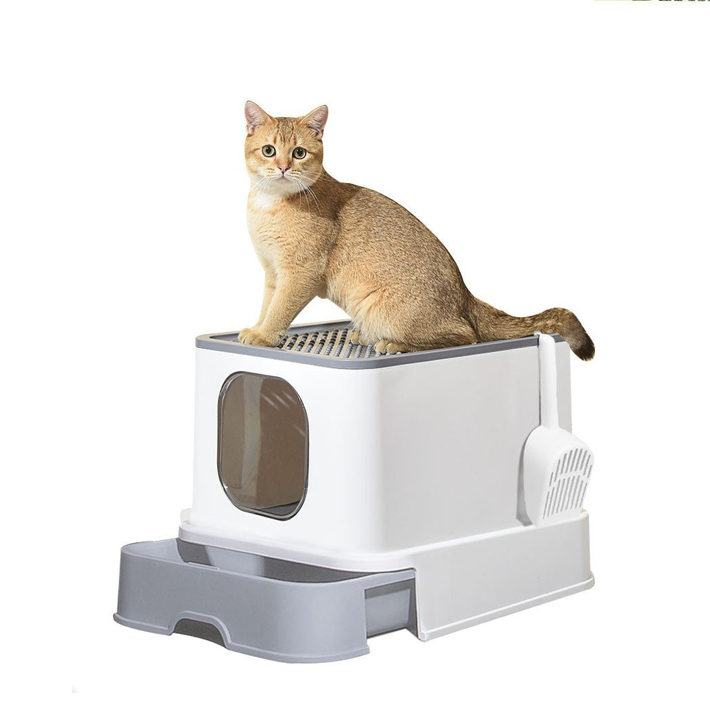 Cat Litter Box Fully Enclosed Kitty Toilet - White