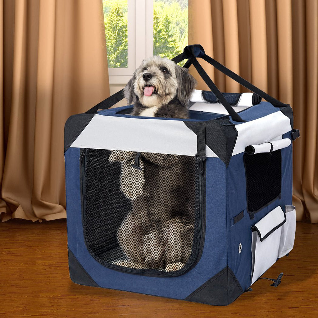 Pet Carrier Dog Puppy Spacious Travel Portable Crate - Blue - L