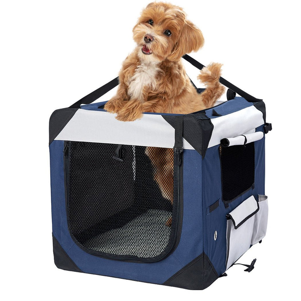 Pet Carrier Dog Puppy Spacious Travel Portable Crate - Blue - M