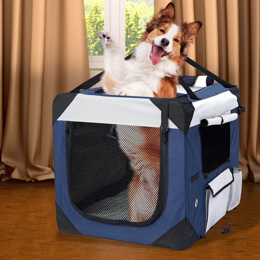 Pet Carrier Dog Puppy Spacious Travel Portable Crate - Blue - XXL