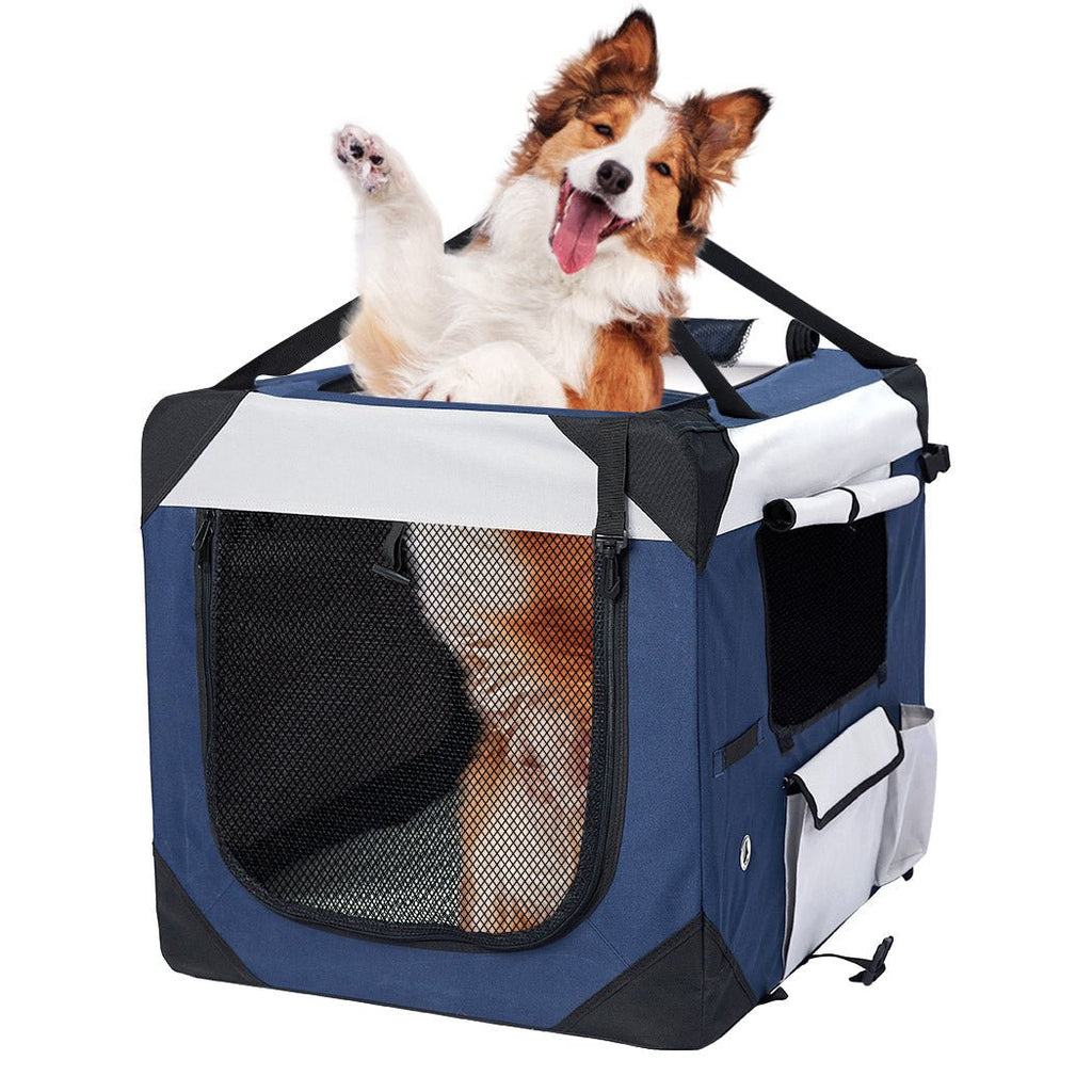 Pet Carrier Dog Puppy Spacious Travel Portable Crate - Blue - XXL