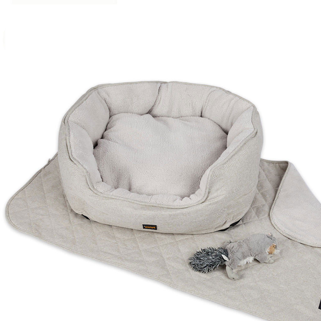 PaWz Pet Bed Set with Quilted Blanket & Squeaky Toy - Beige - L