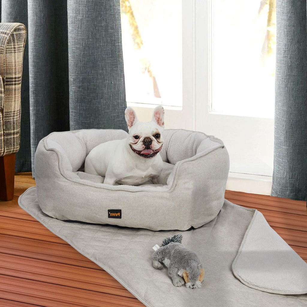 PaWz Pet Bed Set with Quilted Blanket & Squeaky Toy - Beige - L