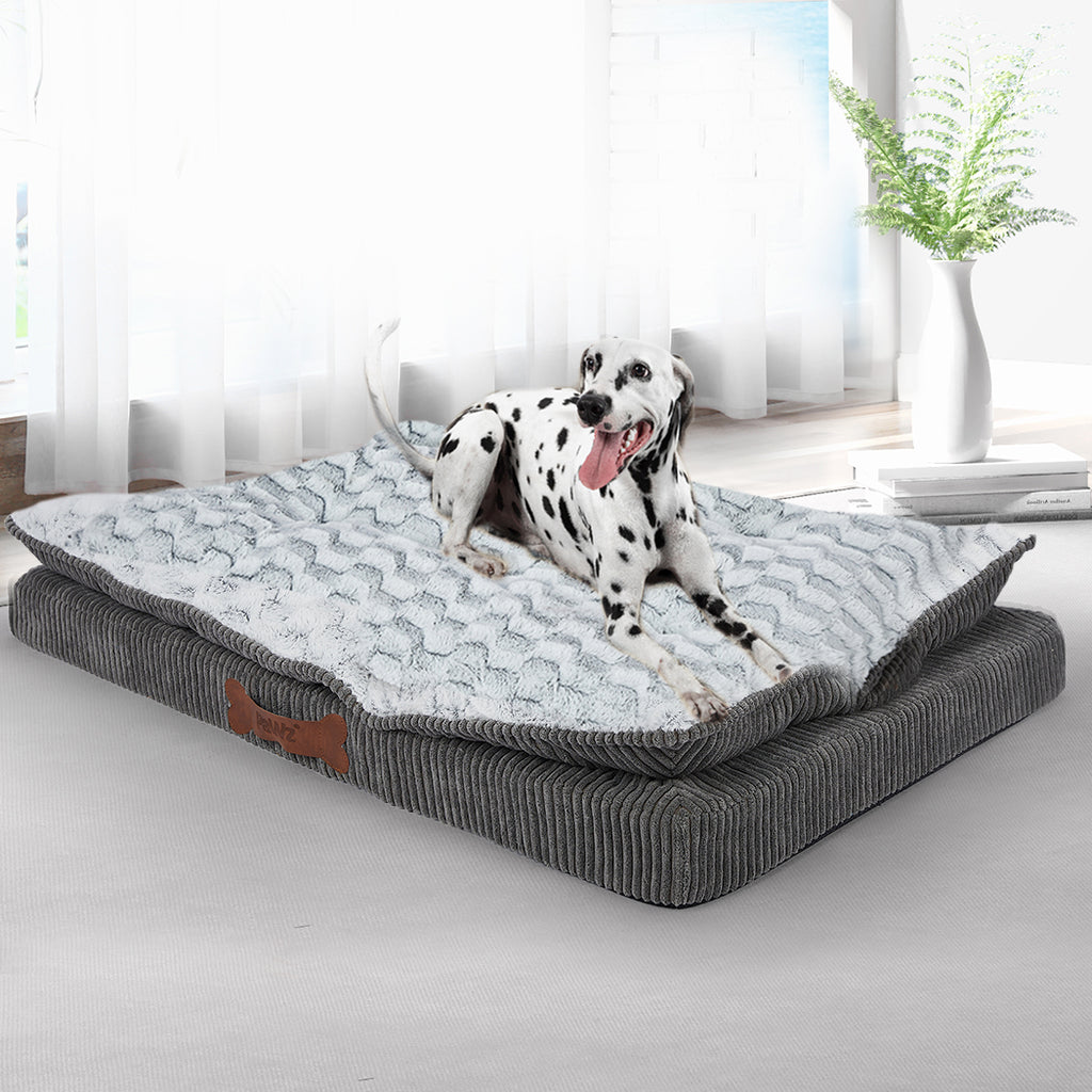 Dog Calming Bed Warm Soft Plush Comfy Sleeping Kennel Cave Memory Foam Mattress - L