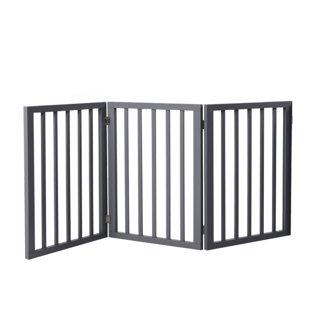 PaWz Wooden 3 Panels Pet Dog Gate - Grey