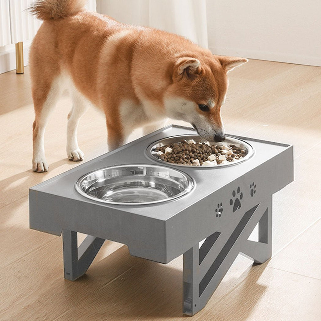 PaWz Elevated Double Bowl Adjustable Height Pet Feeder - Grey