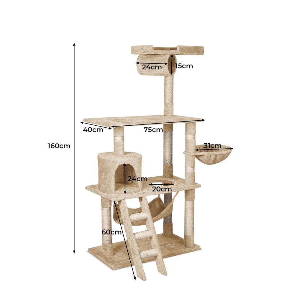 PaWz 1.6M Cat Tree Scratching Post Furniture Condo Tower – Cream