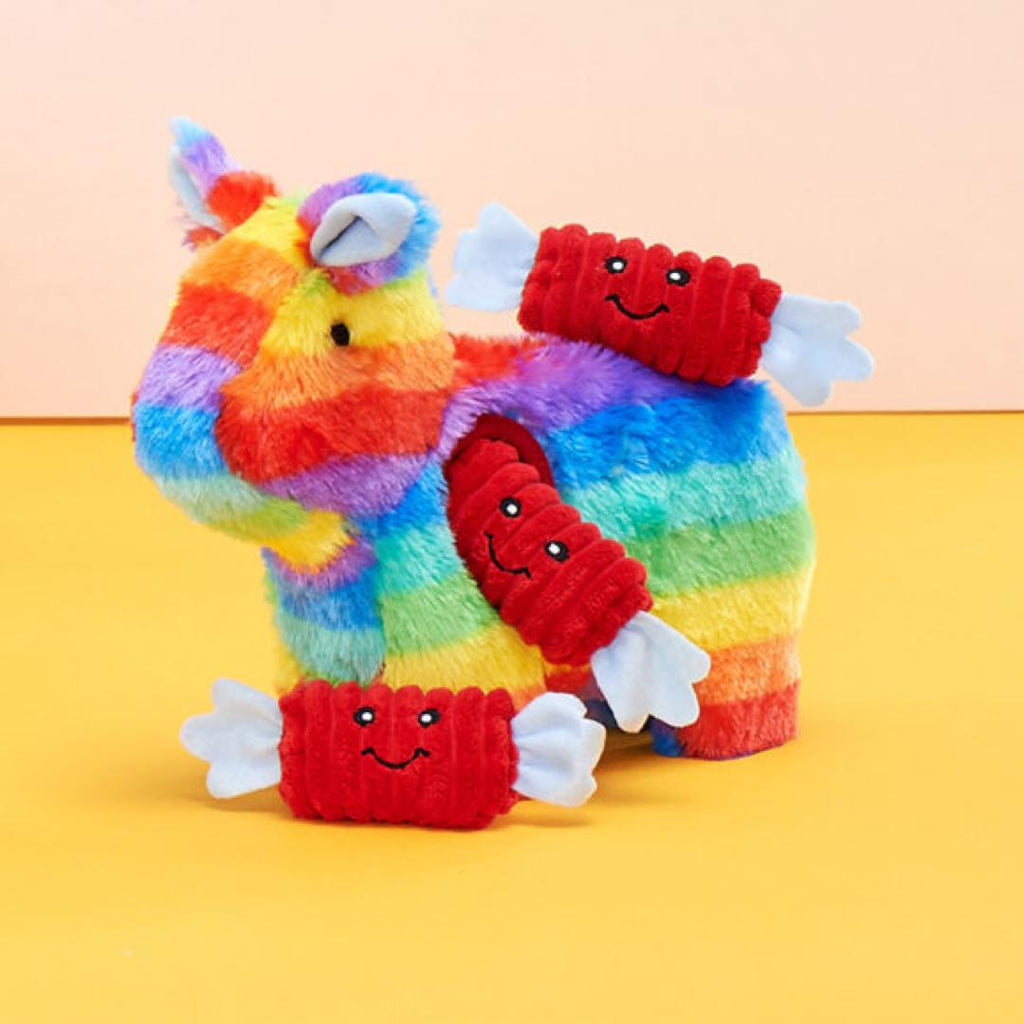 Zippy Paws Interactive Burrow Plush Dog Toy - Rainbow Pinata with Candy