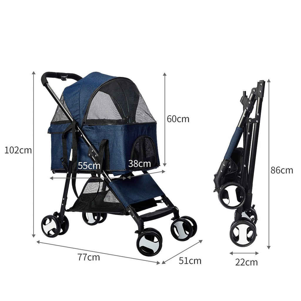 PaWz Large Foldable Pet Stroller - Blue