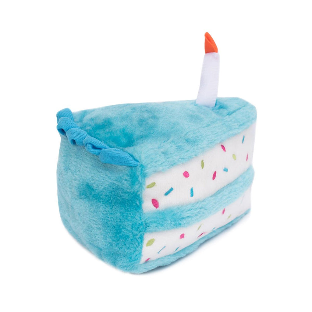 Zippy Paws Plush Birthday Cake with Blaster Squeaker Dog Toy - Blue